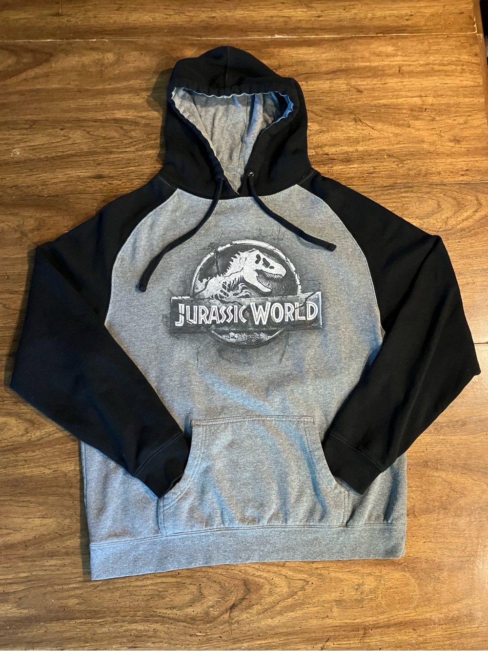 Jurassic World Hoodie Universal Studios Gray Black Sweatshirt Dinosaur Large